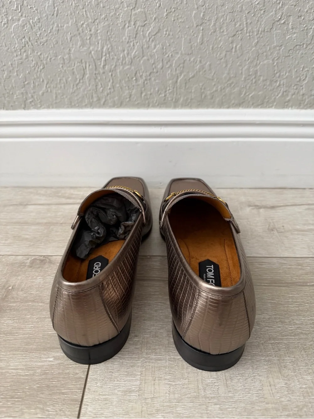 Tom Ford light gold Embossed Leather Bit Loafers men 11.5